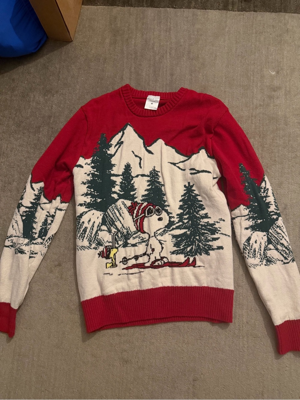 Peanuts Red and Cream Ski Snoopy Crewneck Sweater - Unisex